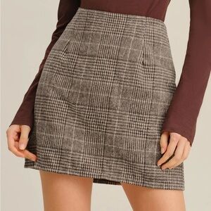 Brown Retro Plaid Straight Mini Skirt
